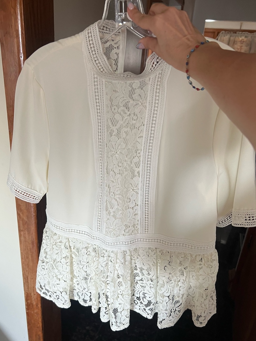 Zara Lace Trim Peplum Blouse - Cream